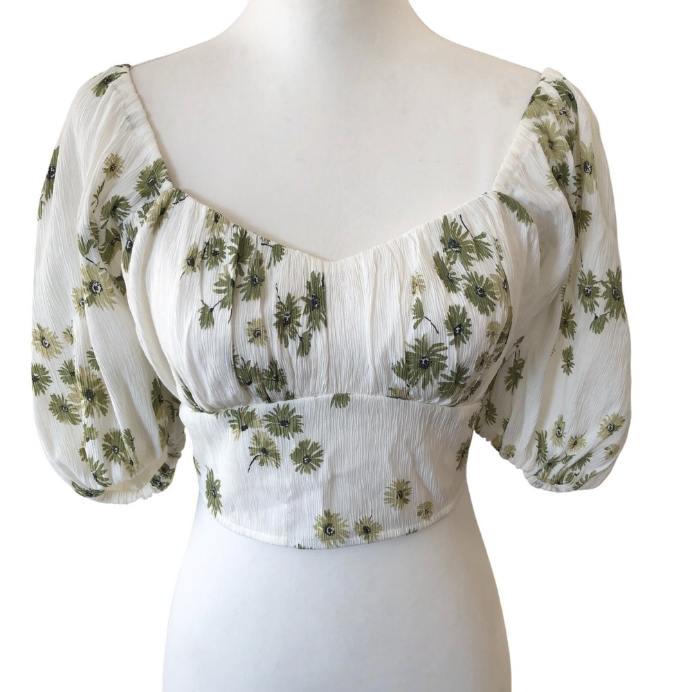 Abercrombie‎ & Fitch Floral Puff Sleeve Cottagecore Floral Baby Doll Crop Top M